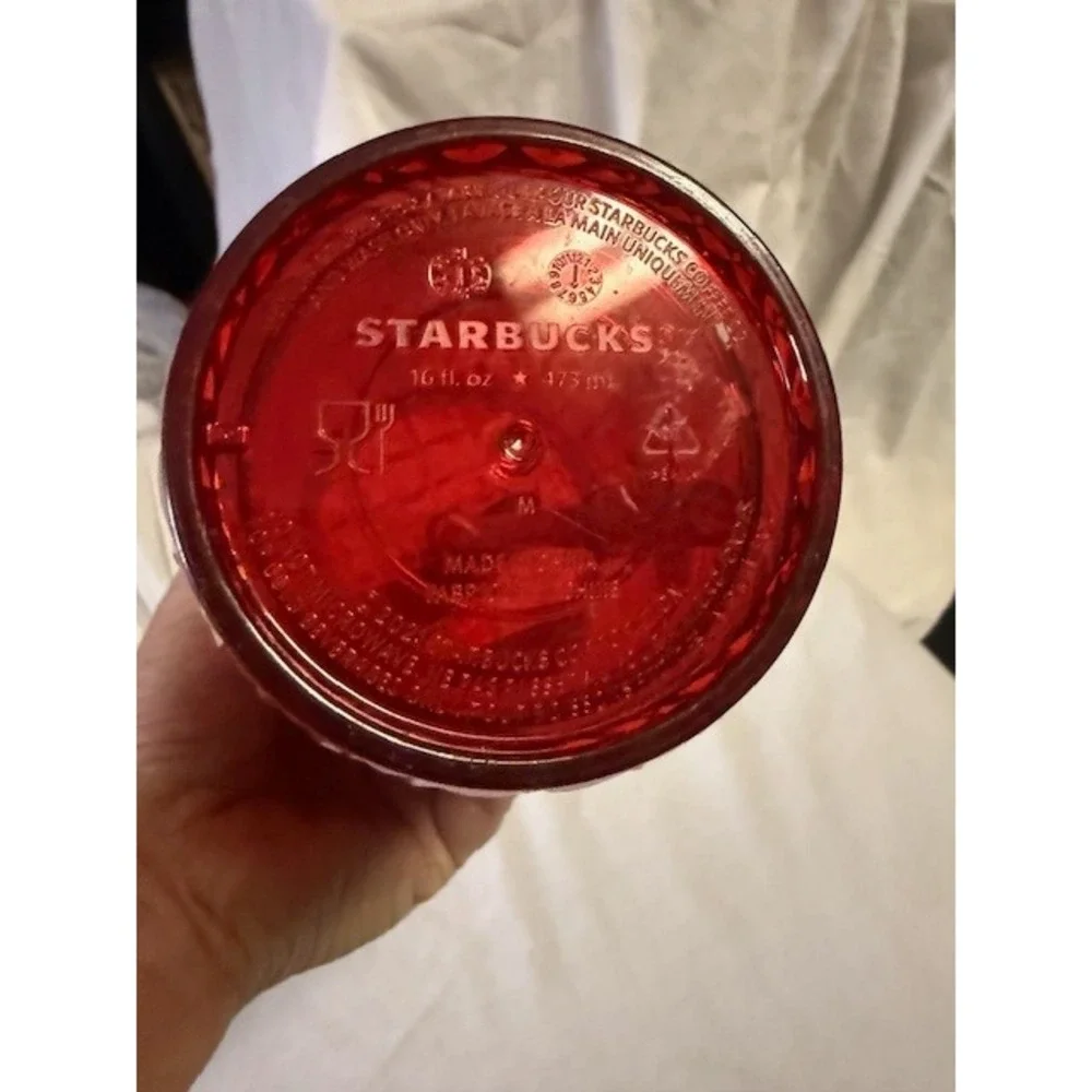 Starbucks Red Jeweled Grid Cold Cup Tumbler 16 fl‎ oz with Straw Limited Edition